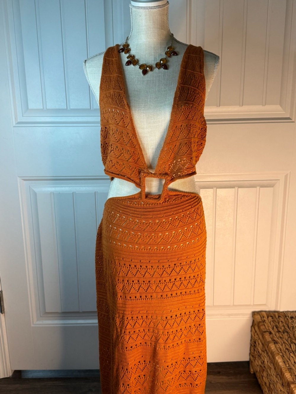 Almost Famous Orange Crochet Top with Openwork Knit